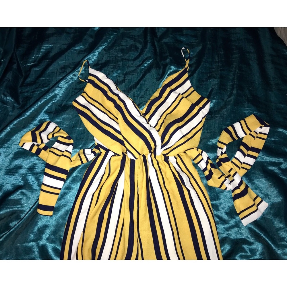 Yellow Striped Jumpsuit Tie Waist